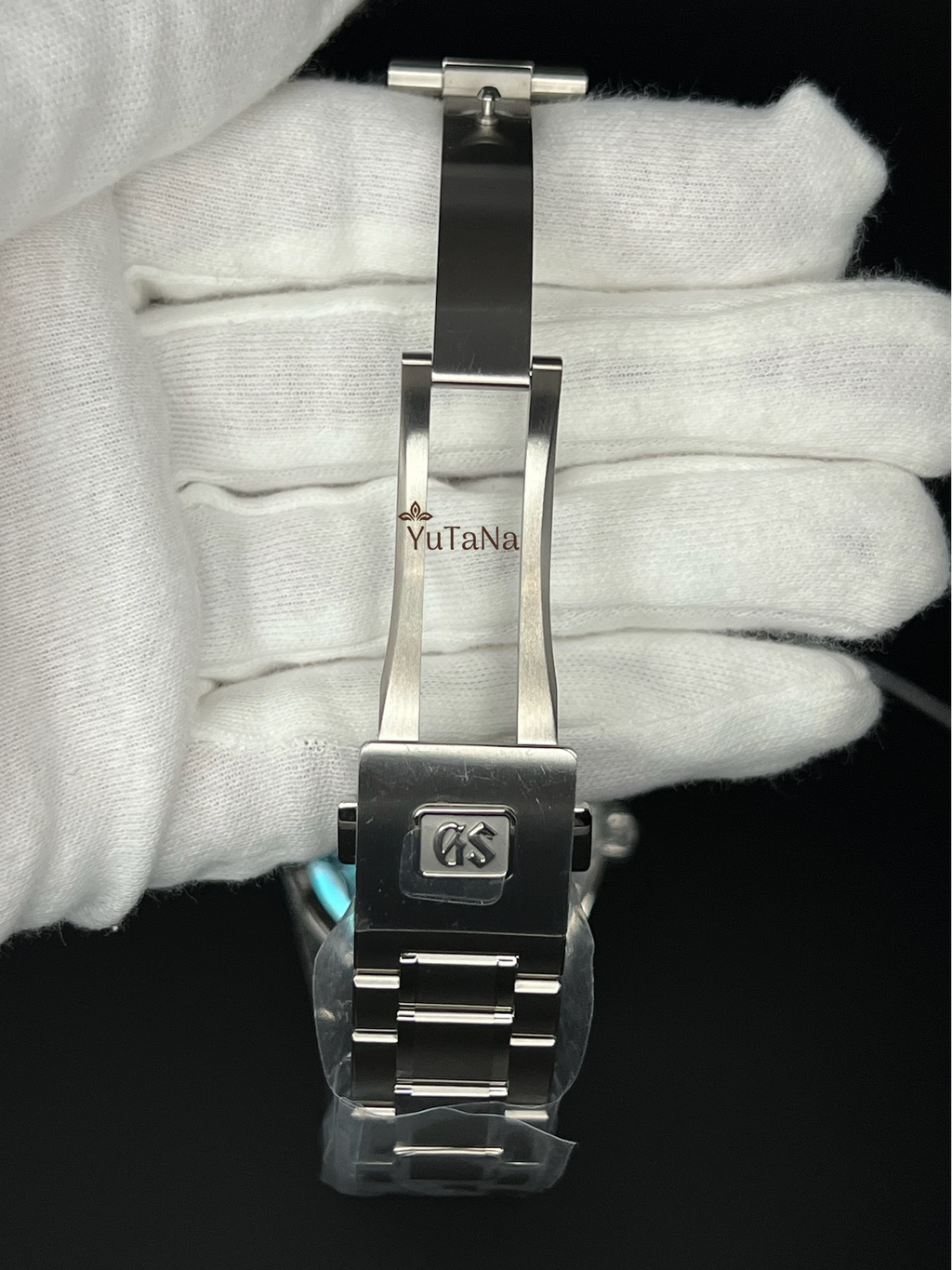 Close-up of a stainless steel watch clasp